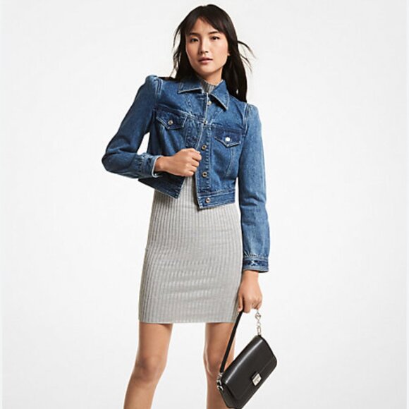 AS WORN MY MARY ORTON Michael Kors denim puff-sleeve cropped jacket Size 14 - Picture 4 of 9